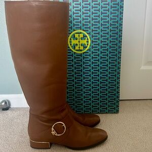 Tory Burch Cognac Calf Leather Sofia Riding Boots